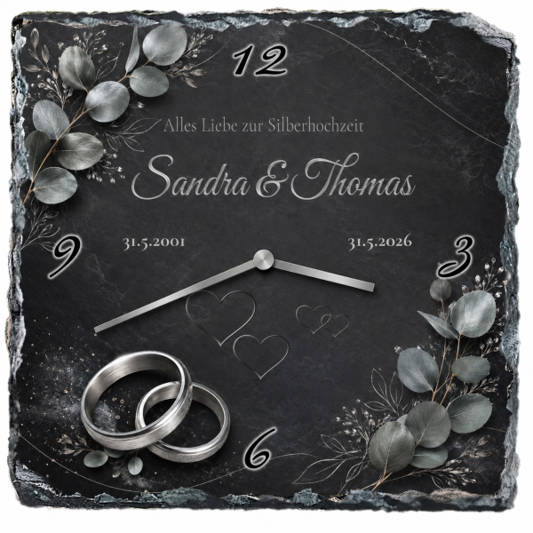 Schieferuhr zur Silberhochzeit Motiv 27
